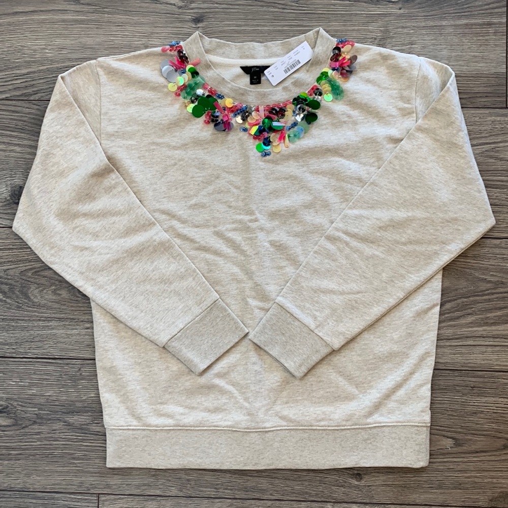 J. Crew Embellished Sweatshirt - Oatmeal - Medium
